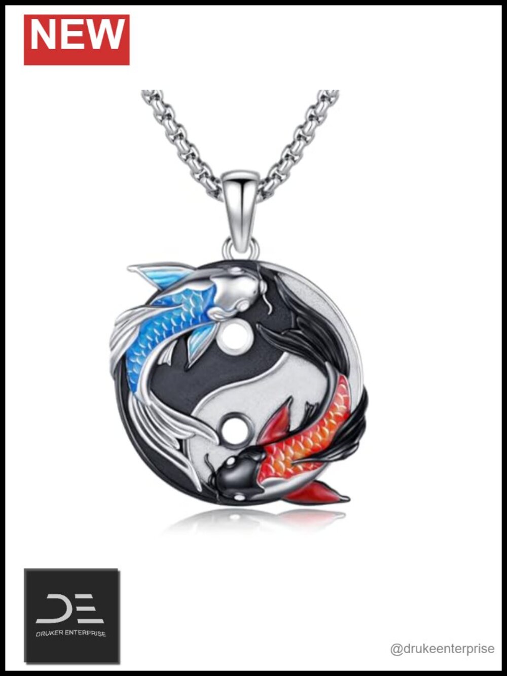 925 Sterling Silver Yin Yang Koi Fish Pendant Unisex Necklace